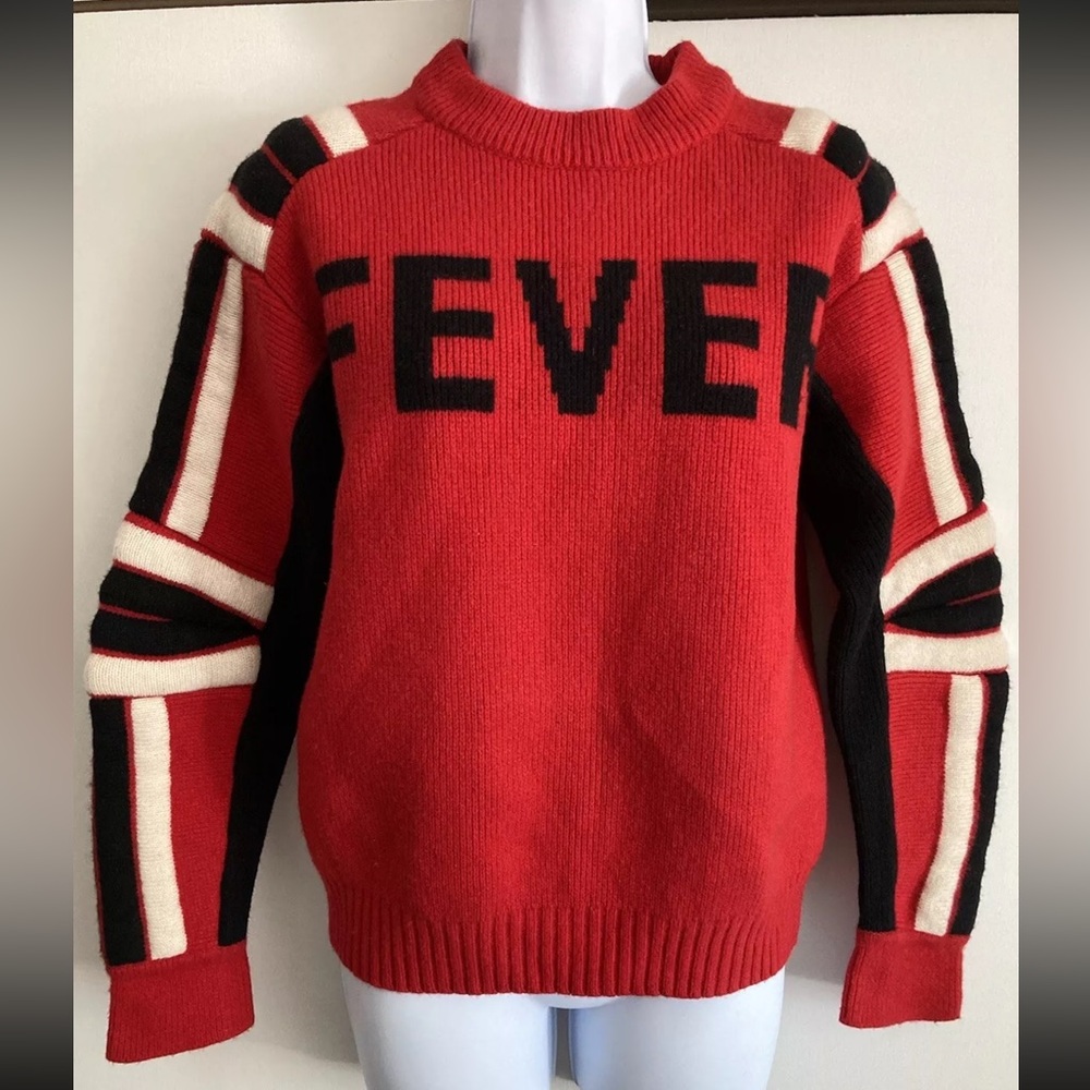 Zadig & Voltaire Red “Fever” Intarsia Rib Knit Amber Bis Merino Wool Sweater, S